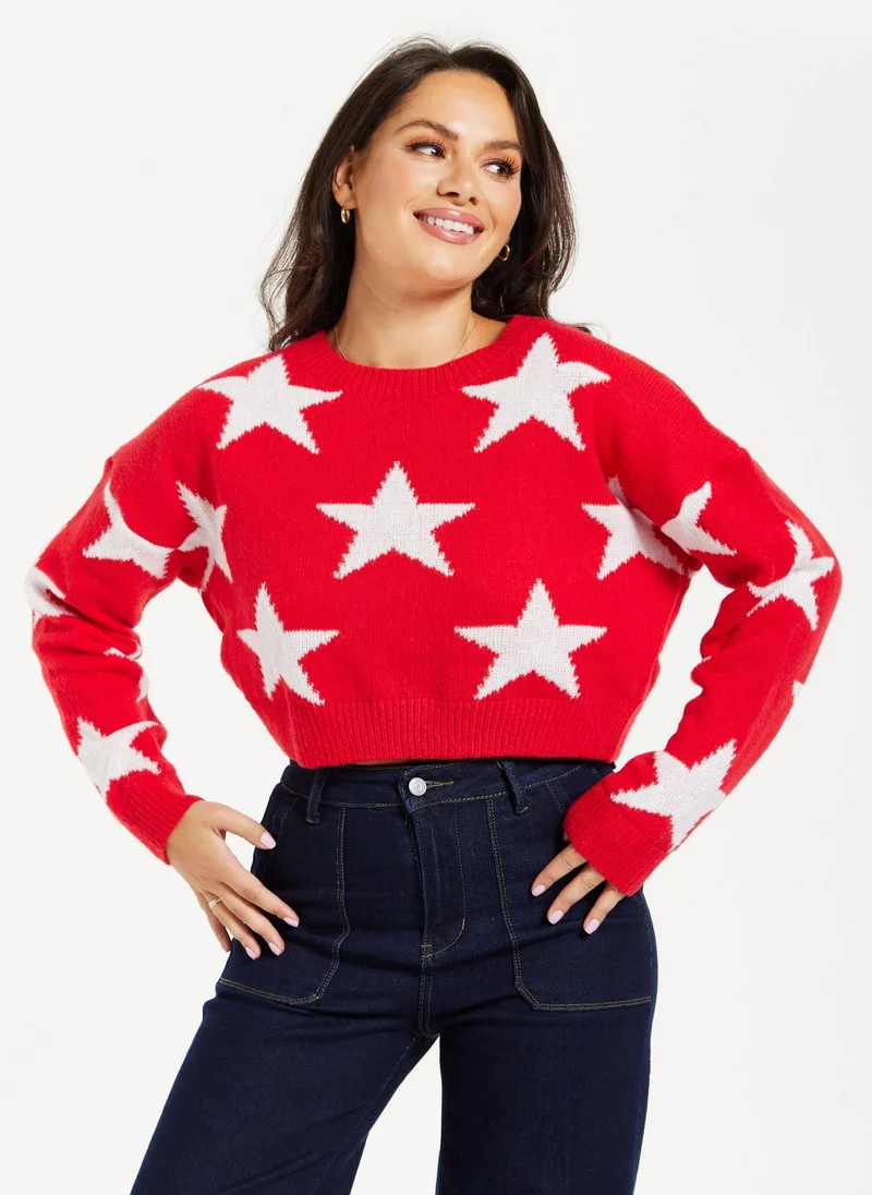 Liquorish Star Pattern Jumper In Red