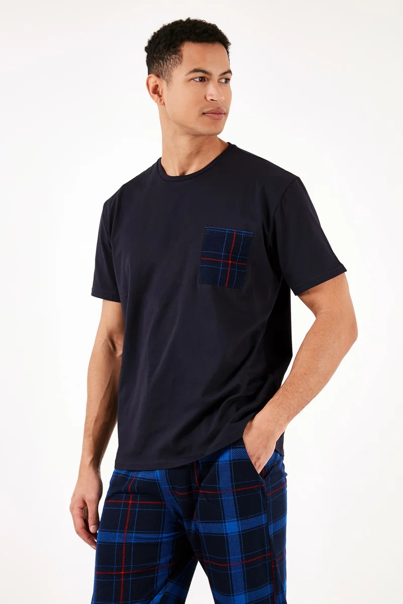 Buratti Plaid Cotton Regular Fit Short Sleeve Pajama Set Men's Pajama Set 6572002