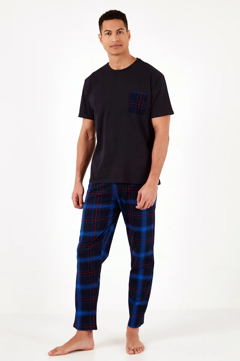 Buratti Plaid Cotton Regular Fit Short Sleeve Pajama Set Men's Pajama Set 6572002