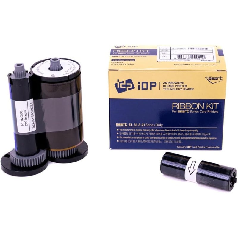 SMART-31 and SMART-51 Series ID Card Printer Ribbon - YMCKO Full-Color Resin Black and Overlay Panel Cleaning Roller Included 250 Cards Per Roll For Office, School, Government ID Issuance - Image 2