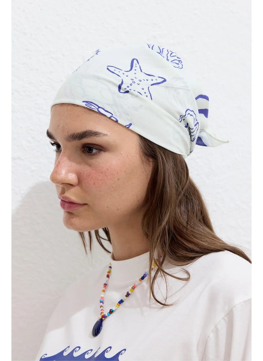 مانوكا Patterned Cotton Scarf Shellfish Blue