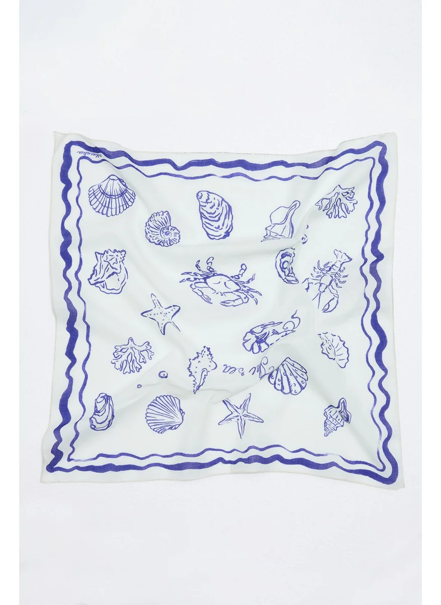 مانوكا Patterned Cotton Scarf Shellfish Blue
