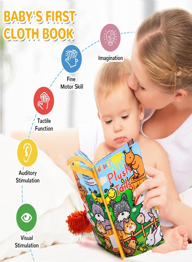 HECCEI Baby Cloth Books Baby Toys 0-6 Months Soft Cloth Book with Tail Touch and Feel Crinkle Books Sensory Toys for Infant Tummy Time Activity for 3 Months+, Plush Tails - Image 4