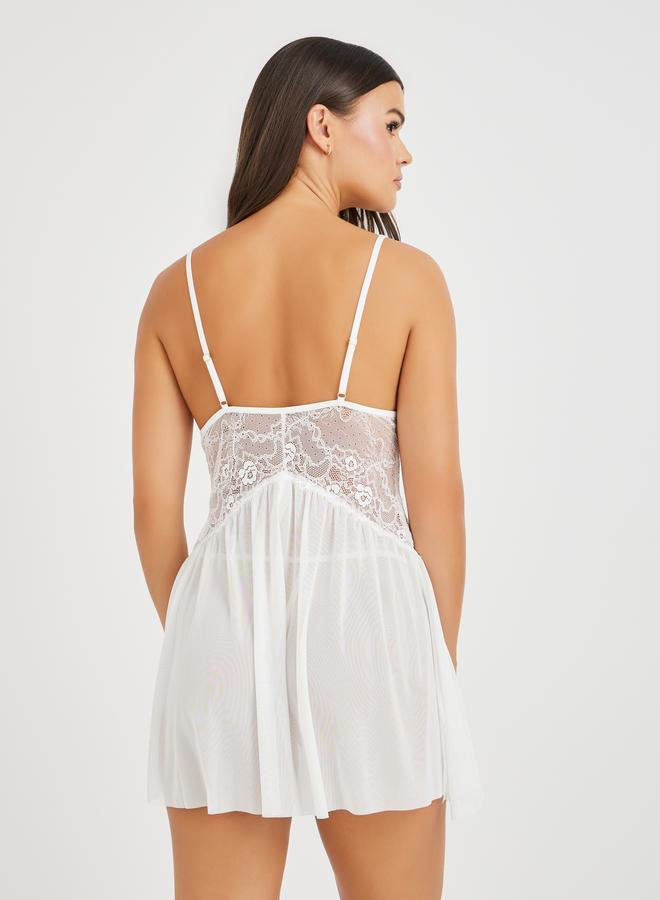 Take Two Lace Mesh Double Slit Asymmetric Hem Babydoll - Image 4