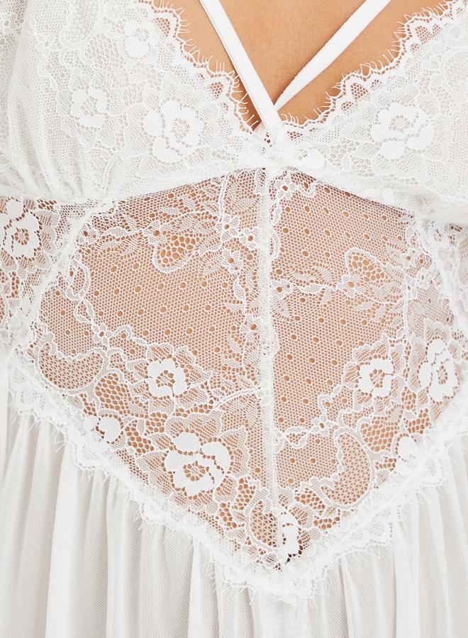 Take Two Lace Mesh Double Slit Asymmetric Hem Babydoll - Image 3