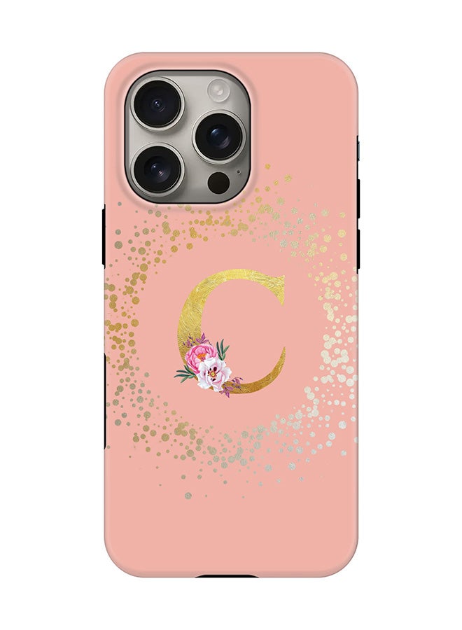 Stylizedd Tough Pro Magnetic Case for iPhone 16 Pro, Dual Layer hybrid PC + TPU Mobile Cover Matte - Custom Monogram Floral - C  (Rose Pink ) - Image 1
