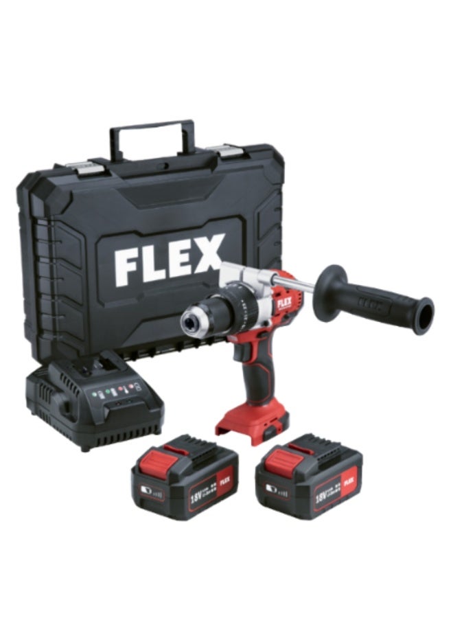 FLEX PD 2G 18.0-EC FS55BC/5.0 Cordless Percussion Drill Kit | 18V Brushless Motor | 75Nm Max Torque | 2-Speed Gearbox | Includes 2 x 5.0Ah Batteries & Charger