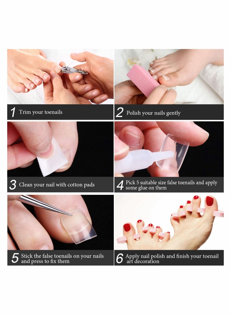 Captaintech False Toenails Tip with Box, 200 Pieces Acrylic Artificial Toenails French Full Cover Toe Art Nails Fake Tips for Women, 10 Sizes for Nail Salon and DIY Foot Decoration (Clear) - Image 5