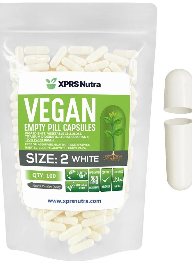 XPRS Nutra Size 2 Empty Capsules - 100 Empty Vegan Capsules - Vegetarian Empty Pill Capsules - DIY Vegetable Capsule Filling - Veggie Pill Capsules Empty Caps Pills (White) - Image 1