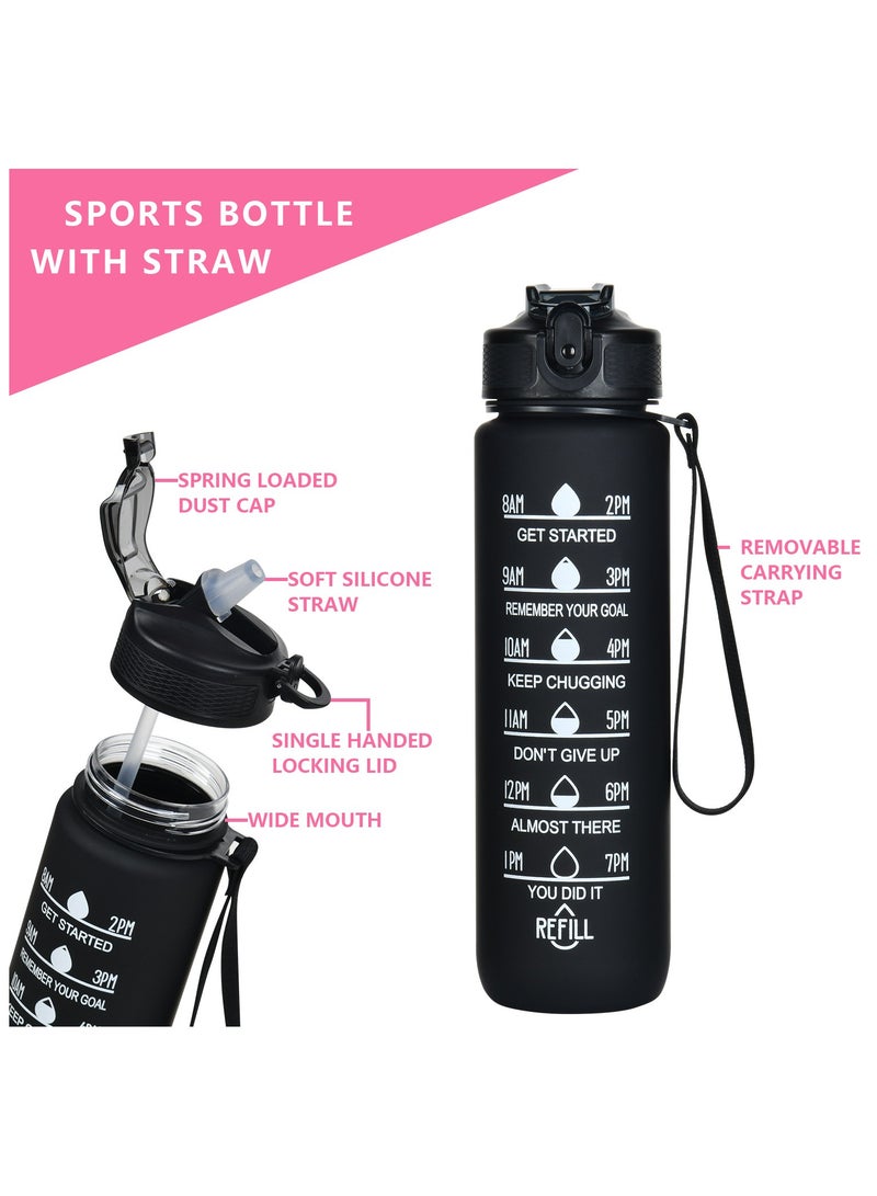Generic 32 oz Sports Water Bottles with Motivational Time Marker Silicon Straw, Leakproof BPA Free, Drinking Sports Water Bottle for Fitness, Gym Outdoor Sports - Image 2