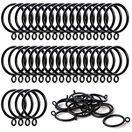 ANJUU 42 PCS Curtain Rings, 1.5 inch Metal Curtain Drape Sliding Eyelet Rings-Hanging Rings for Curtains and Rods, Fits Up to 1 1/4-Inch Rod, Black(Clips Not Included) - Image 1