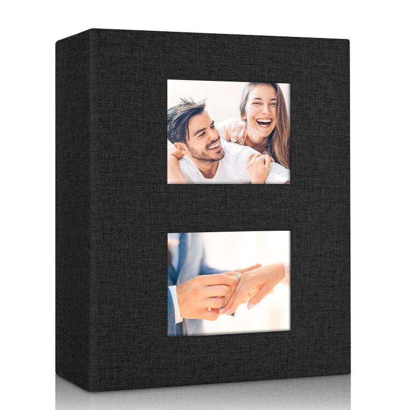 MSTONAL Photo Album 4x6 200 Pockets for Wedding Gifts Linen Hardcover Memory Book with Front Window for Family Anniversary School Baby Travel Pictures Holds 200 Horizontal Photos Black