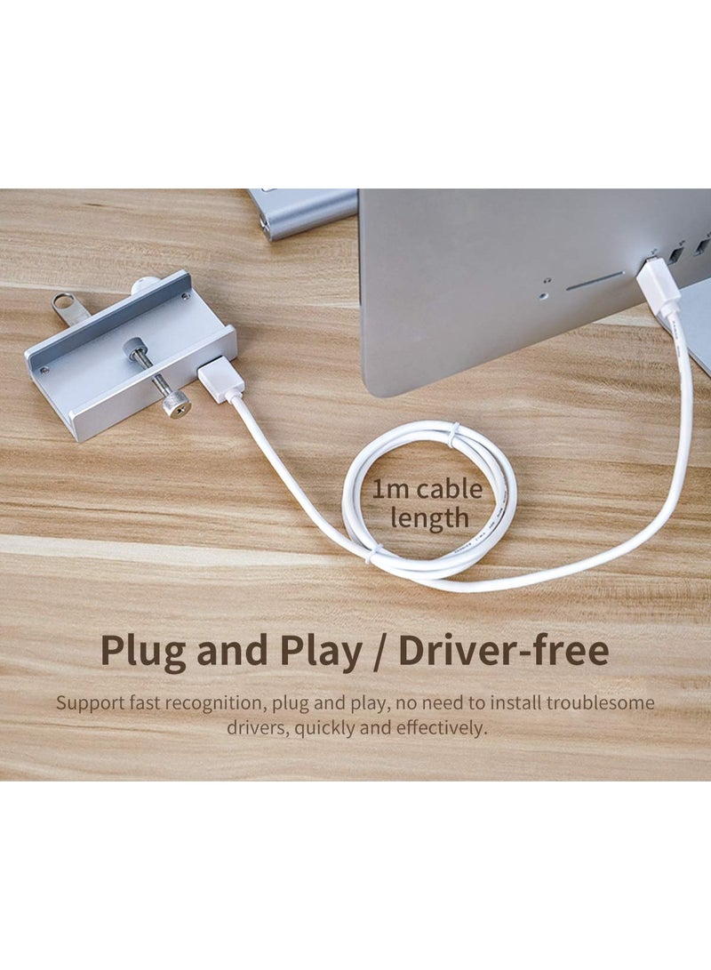 أوريكو أوريو USB 3.0 محور، USB موصل، الألومنيوم 4 منفذ USB مقسم مع منفذ تزويد طاقة إضافية و 4.92 FT USB A إلى USB A و USB A إلى USB C كابل، سطح المكتب المعزز USB محور للشاشات/المكتب -الفضة - Image 5