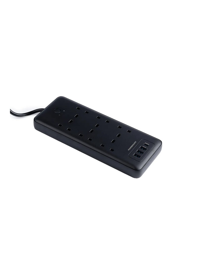 Powerology 6 AC Multi-Port Power Strip 48W / Multi Port Power Strip / 3250W AC Output / x3 USB-A and x1 USB-C Port / Fast Charger - Black  - Image 3