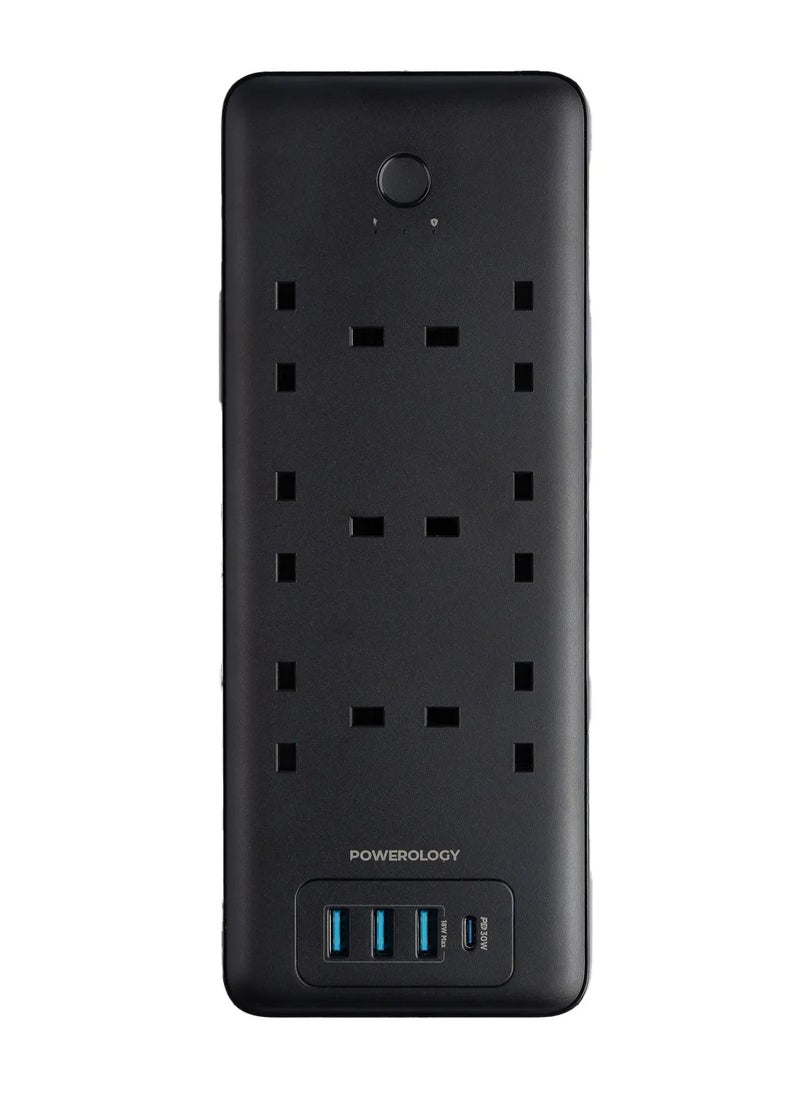 Powerology 6 AC Multi-Port Power Strip 48W / Multi Port Power Strip / 3250W AC Output / x3 USB-A and x1 USB-C Port / Fast Charger - Black  - Image 4