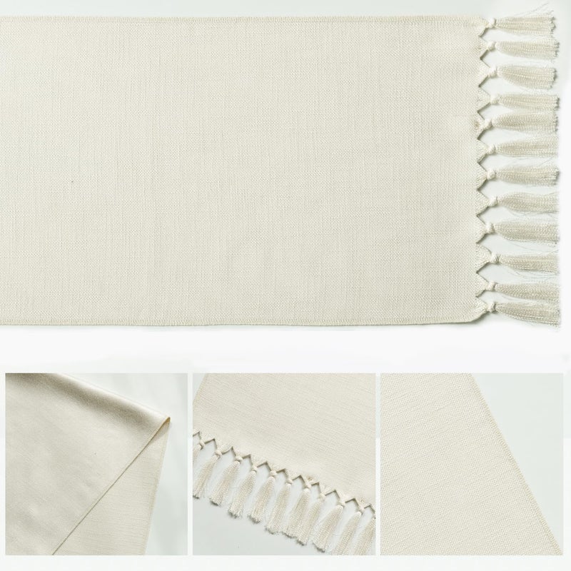 Artoid Mode Beige Tassel Table Runner, Boho Linen Blend Rustic Farmhouse Style Kitchen Table Decoration Holiday Wedding Party Dinning Decor 13x72 Inch - Image 5