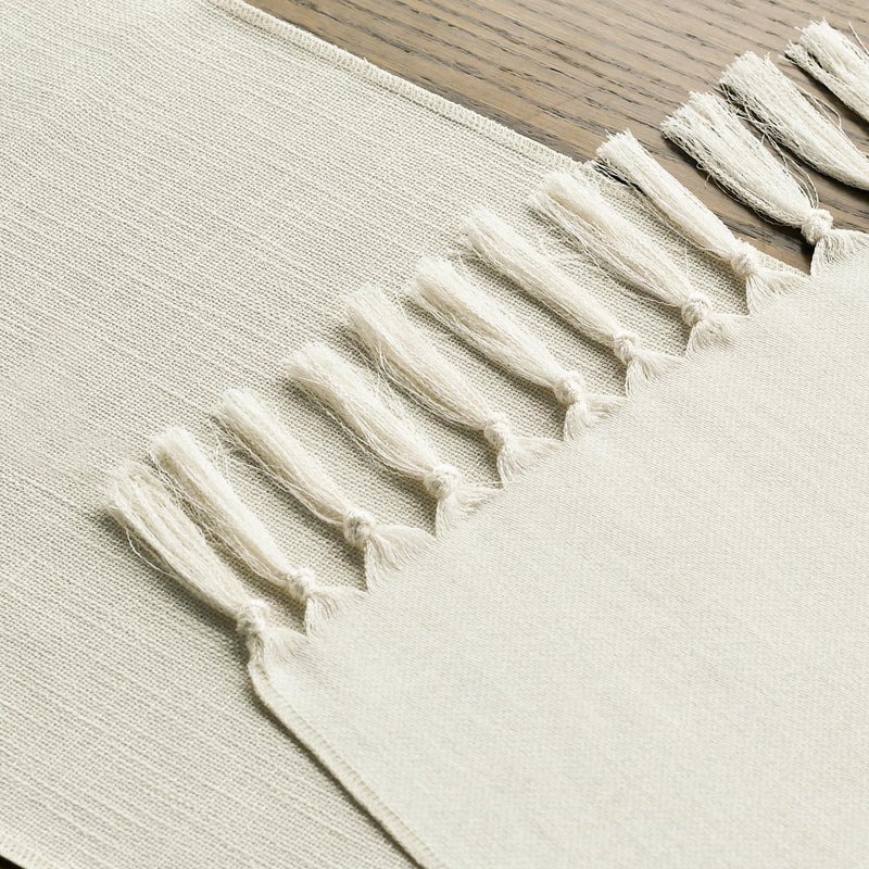 Artoid Mode Beige Tassel Table Runner, Boho Linen Blend Rustic Farmhouse Style Kitchen Table Decoration Holiday Wedding Party Dinning Decor 13x72 Inch - Image 4
