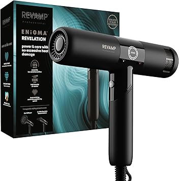 REVAMP Enigma Revelation Ionic Portable Hair Dryer Brushless Motor for Quiet Powerful Fast Drying Lightweight Blow Dryer Cold Setting 3 Magnetic Attachments for Salon Professional Styling - Image 1