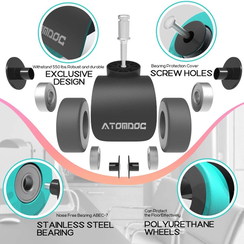 ATOMDOC Office Chair Caster Wheels by ATOMDOC, 2" Newly Revolutionary Quadruple Ball Bearing Design,Heavy Duty & Safe Protection for All Floors Including Hardwood, Set of 5 - Image 4