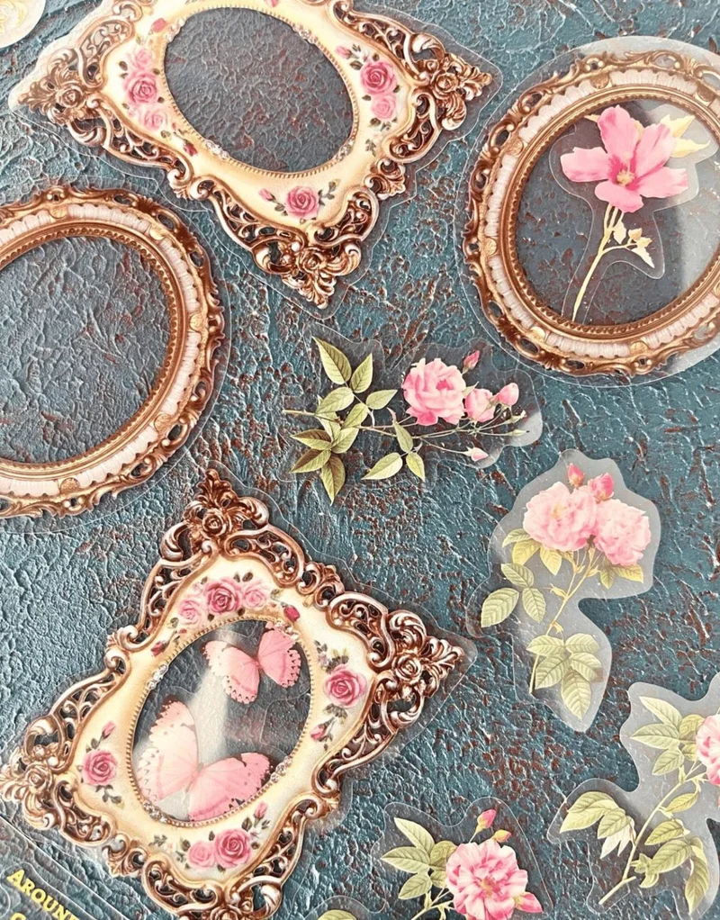 Kağıt Gemi Dükkan Flowers In Spring Series Pink Color Photo Frame with Flower Pattern 30 Transparent Pet Stickers
