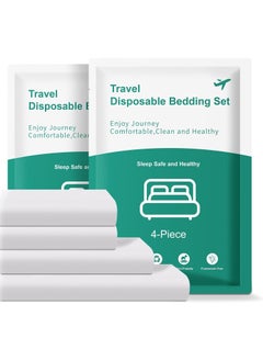 FLYHSO 2 Pack 4Pcs Disposable Bed Sheets Fitted Sheet Queen Size, Disposable Travel Sheets for Travel with Quilt Cover and Pillowcase, Disposable Bedding Travel Bedding Disposable Sheets for Hotel Hospital,Spa, Camping  - Image 2