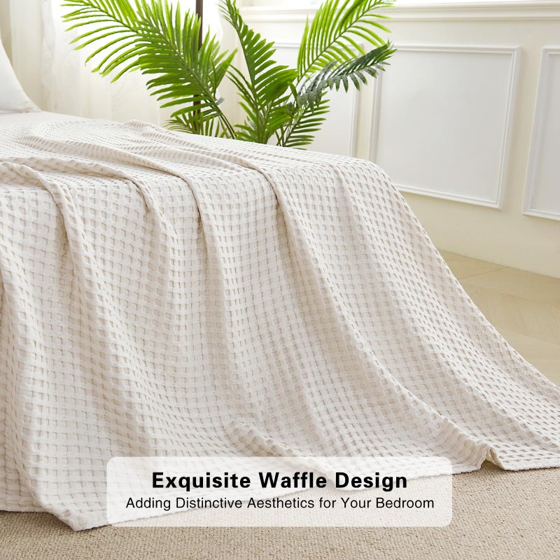 Aganear Waffle Blanket - Lightweight Breathable Summer Blanket of 50% Cotton and 50% Rayon Derived from Bamboo for Hot Sleepers Luxury Throws for Bed, Couch and Sofa,Beige,90x90 Inches - Image 4