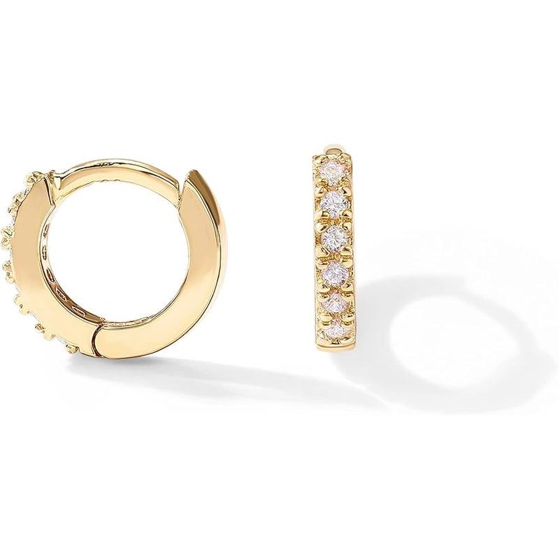 PAVOI 14K Gold Plated Sterling Silver Post Cubic Zirconia Mini Huggie Earrings for Women | Tiny Cartilage Helix Huggie Hoop Earrings - Image 1