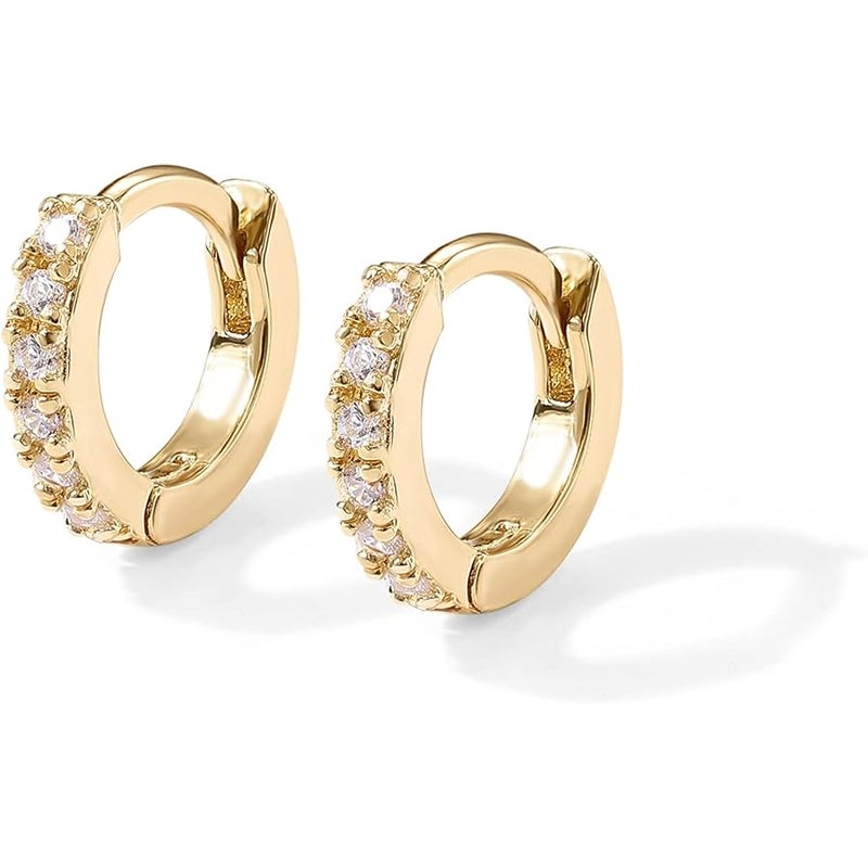PAVOI 14K Gold Plated Sterling Silver Post Cubic Zirconia Mini Huggie Earrings for Women | Tiny Cartilage Helix Huggie Hoop Earrings - Image 3