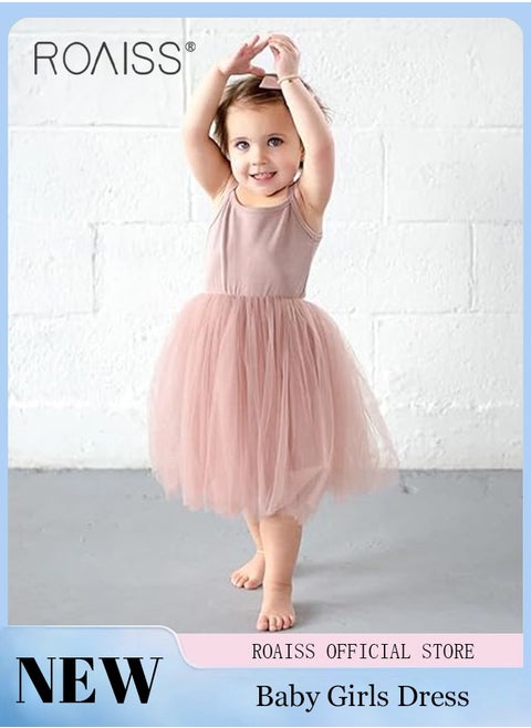 Toddler Baby Girls Princess Sleeveless Crochet Dress A Word Splice Pleated Mesh Tutu Dress Dancewear