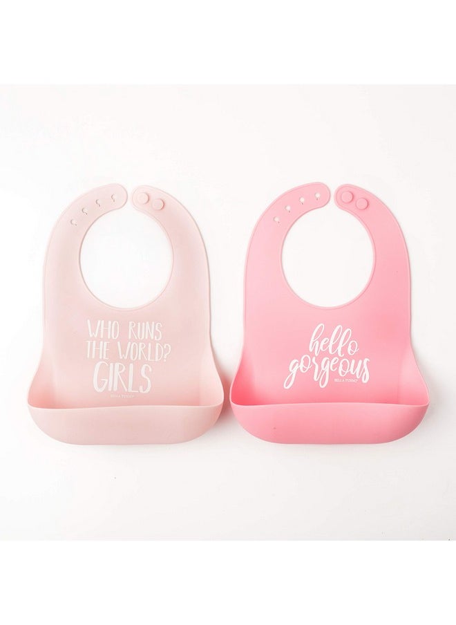 Bella Tunno - Wonder Bib 2Pk Adjustable Silicone Baby Bibs For Girls & Boys Durable And Waterproof Bpa Free Silicone Run The World & Hello Gorgeous - Image 1