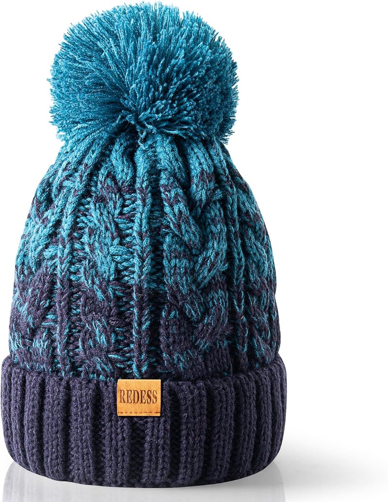 REDESS Women Winter Pompom Beanie Hat with Warm Fleece Lined, Thick Slouchy Snow Knit Skull Ski Cap - Image 1