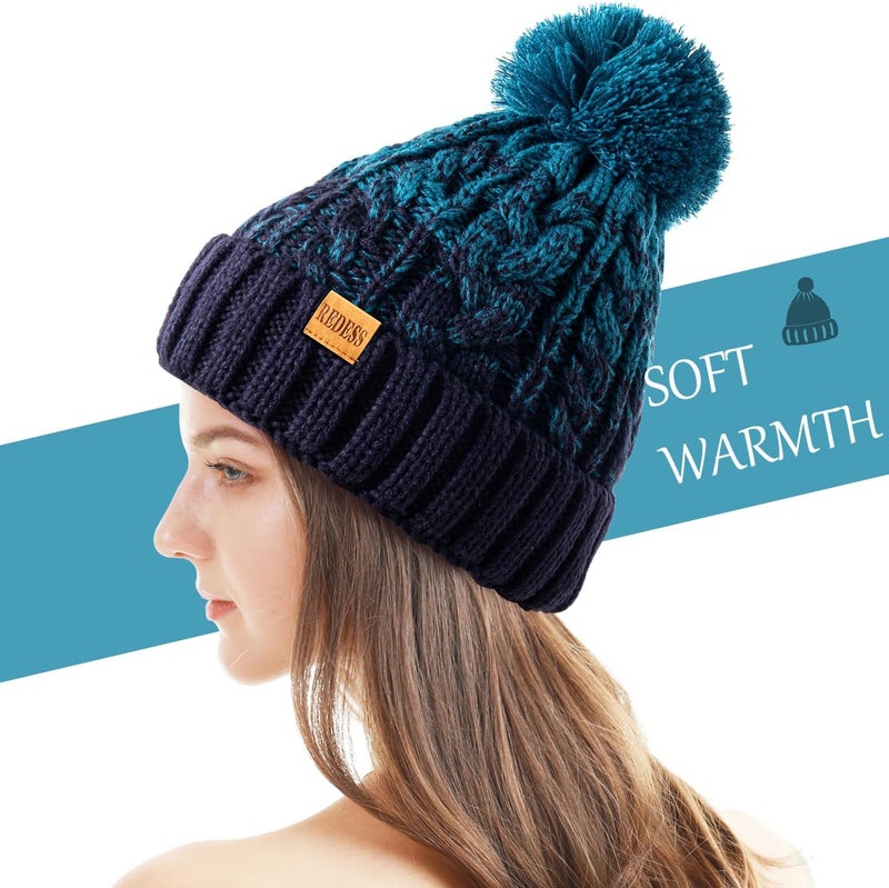 REDESS Women Winter Pompom Beanie Hat with Warm Fleece Lined, Thick Slouchy Snow Knit Skull Ski Cap - Image 3