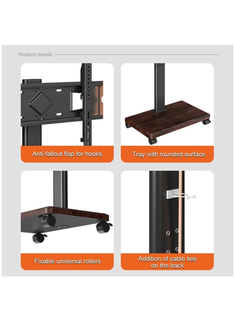 HILLPORT حامل تلفزيون أرضي متنقل لأجهزة تلفزيون مقاس 32 إلى 70 بوصة مع قاعدة تخزين خشبية، عربة متنقلة محمولة بعجلات، مع حامل دوار، حوامل زاوية عالمية لغرفة النوم، للاستخدام الخارجي - Image 5