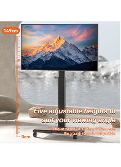 HILLPORT Mobile Floor TV Stand for 32 to 70 inch TVs with Wooden Storage Base,Portable Mobile Cart with Wheels, with Swivel Mount,Corner Universal Stands for Bedroom, Outdoor  - Image 4