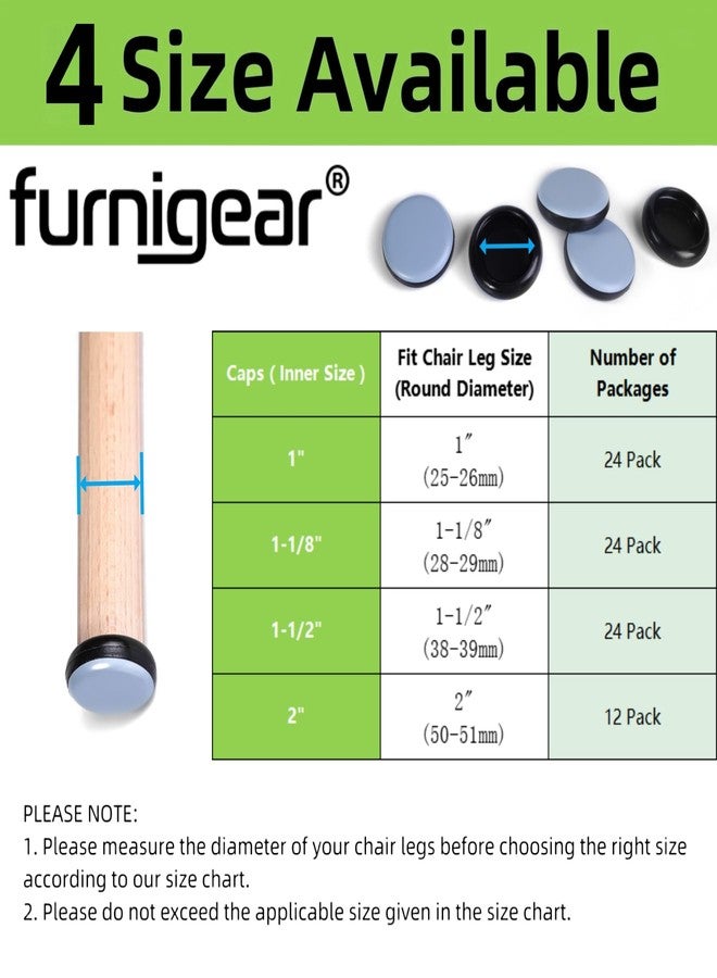 Furnigear Chair Glides Sliders Chair Leg tip caps, Furnigear-Chair Leg Floor Protectors Best Furniture Sliders for Carpet, 1 inch Round, 24 Pack - Image 2