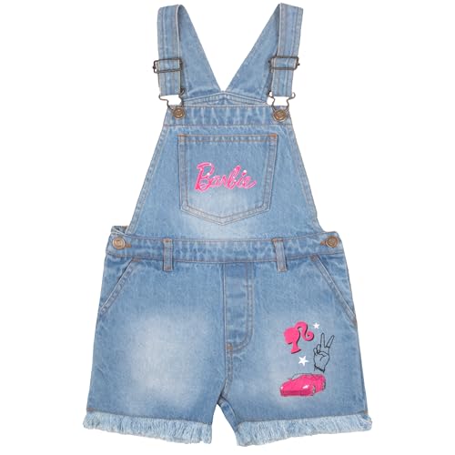 Barbie Girl's Crewneck T-Shirt and Denim Short Overalls 2-Piece Set Pink Convertible Tee and Jean Shortalls for Kids (Pink and Blue, Size 6/6X) - Image 5