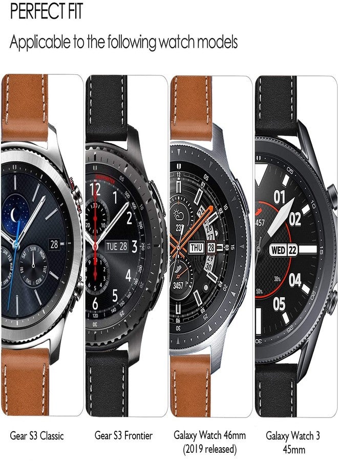 Olytop Galaxy Watch 3 45mm Bands/Galaxy Watch 46mm Bands/Gear S3 Bands, 22mm Leather Wristband Strap Women Men for Smaung Galaxy Watch 46mm/Gear S3 Frontier/Galaxy Watch 3 45mm, Black+Brown - Image 2