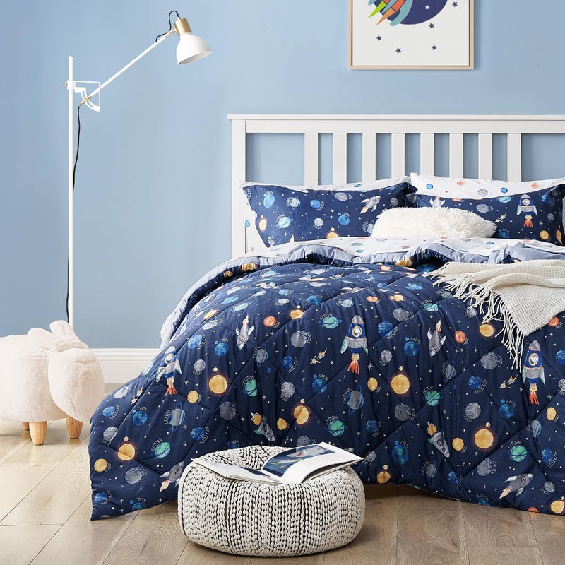 UMCHORD UMCHORD Kids Bedding Set for Boys Queen Size 7 Pieces Space Themed Bed in a Bag Super Soft Lightweight Microfiber Comforter Set with Sheets Hotel Quality Durable Children Bed Set 