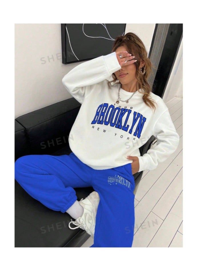 بونكا قميص ثقيل مع بنطلون رياضي بطباعة أحرف منخفض الاكتاف - Image 1