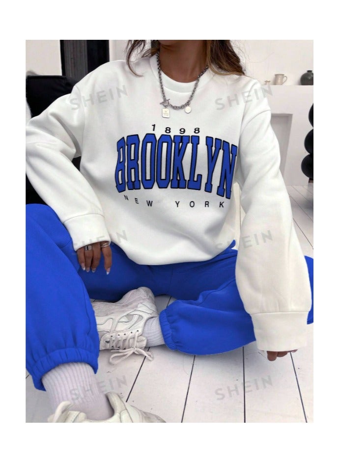 بونكا قميص ثقيل مع بنطلون رياضي بطباعة أحرف منخفض الاكتاف - Image 4