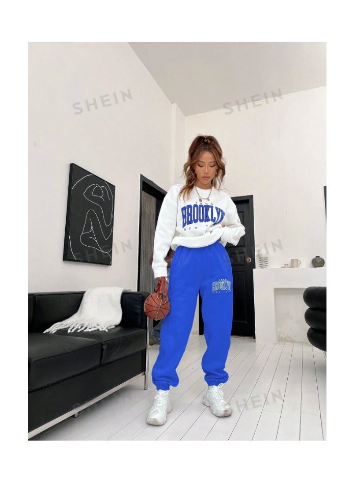 بونكا قميص ثقيل مع بنطلون رياضي بطباعة أحرف منخفض الاكتاف - Image 3