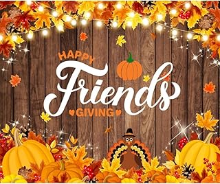 OFILA Fabric Friendsgiving Backdrop Autumn Party Background Rustic Wood Photos Fall Pumpkins Backdrop Thanksgiving Day - Image 1