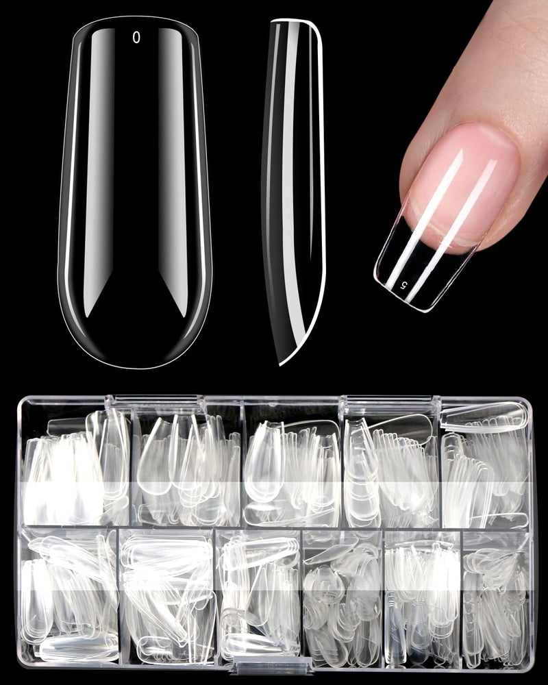 ELECTOMANIA 500Pcs Fake Nails, 10 Sizes Artificial Nails, Transparent Nails, Acrylic nails False Nail with Case for Nail Salons and DIY Nail Art (Square) - Image 1