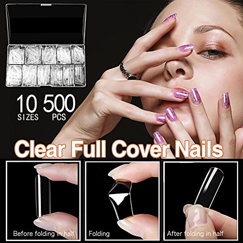 ELECTOMANIA 500Pcs Fake Nails, 10 Sizes Artificial Nails, Transparent Nails, Acrylic nails False Nail with Case for Nail Salons and DIY Nail Art (Square) - Image 3