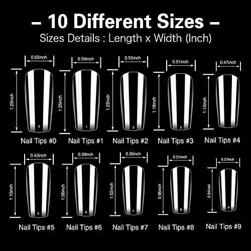 ELECTOMANIA 500Pcs Fake Nails, 10 Sizes Artificial Nails, Transparent Nails, Acrylic nails False Nail with Case for Nail Salons and DIY Nail Art (Square) - Image 2
