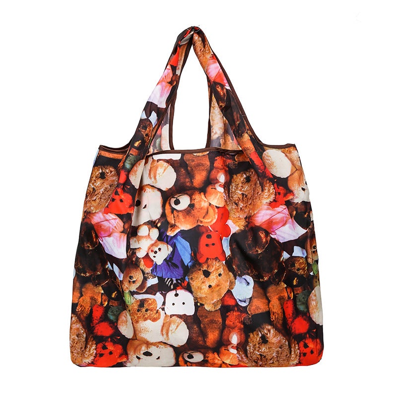 Generic Cross-border New Cartoon Foldableable Shoulder Shopping Bag Large Portable Large-capacity Shopping Bag Supermarket Grocery Shopping Bag Cute bear 