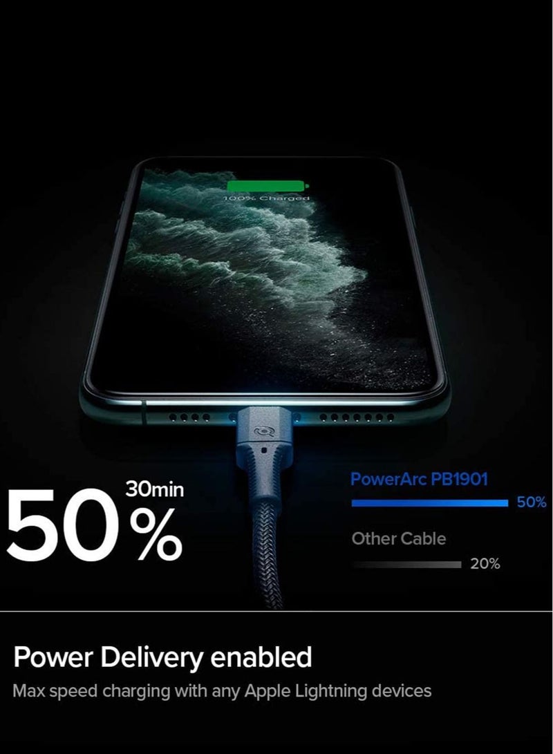 PowerArc ArcWire USB C to Lightning Cable [1 Meter]  MFi Certified Triple Braided Charger Cable for iPhone 14/13/12 Series, Airpods and iPad with Lightning Connector