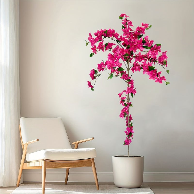 Rose Red 74.8Inch Artificial Bougainvillea Tree Potted Faux Plant For Indoor Outdoor Office Home Decor - Image 1