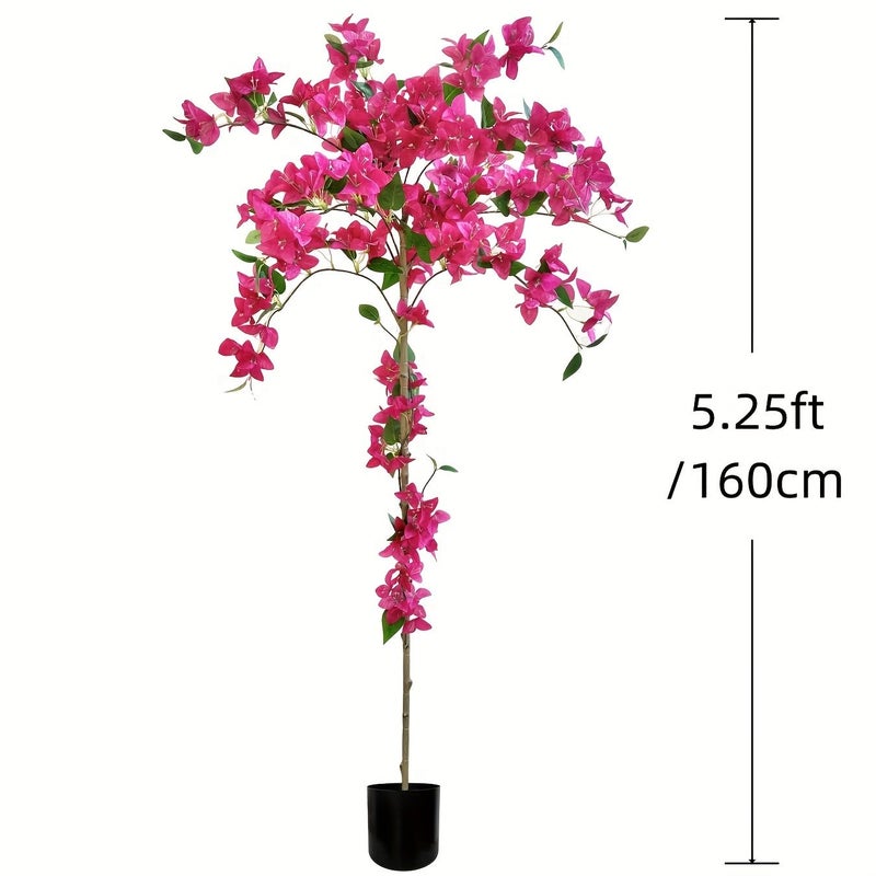 Rose Red 74.8Inch Artificial Bougainvillea Tree Potted Faux Plant For Indoor Outdoor Office Home Decor - Image 2