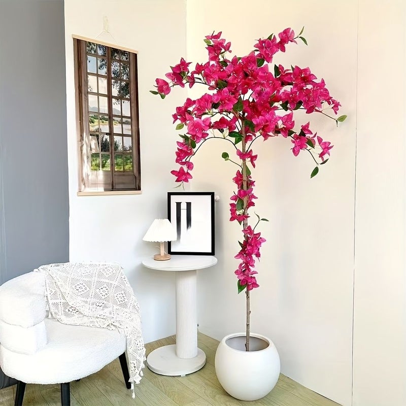 Rose Red 74.8Inch Artificial Bougainvillea Tree Potted Faux Plant For Indoor Outdoor Office Home Decor - Image 3
